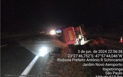 Tombamento na Rodovia Francisco Silva Ponte assusta motoristas em Itapetininga