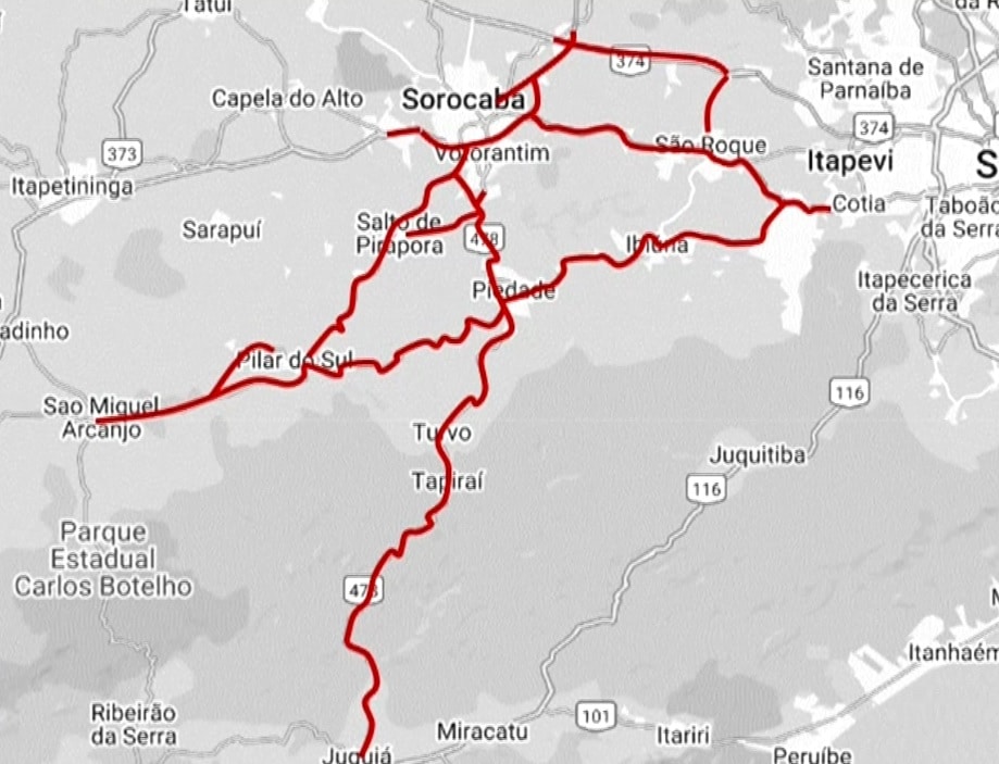 Mapa da Rota Sorocabana.