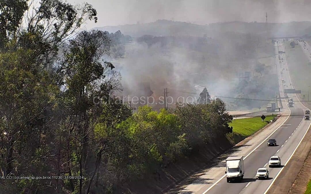 Incêndio atinge área de mata na Rodovia Castello Branco, em Itu