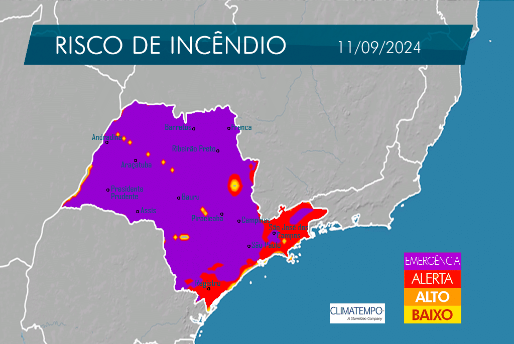 Defesa Civil renova alerta de risco elevado para incêndios em todo o estado de São Paulo