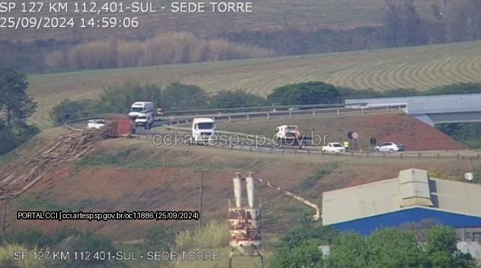 Carreta tomba e bloqueia alça de acesso de Rodovia em Tatuí